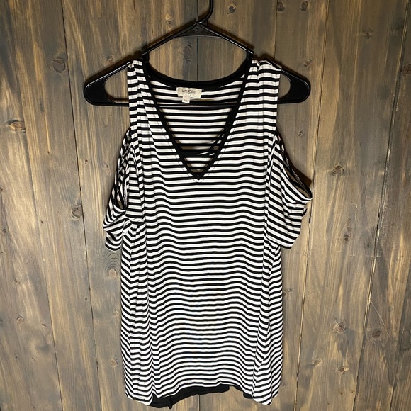 Striped Cold Shoulder Umgee Blouse L - Picture 1 of 2